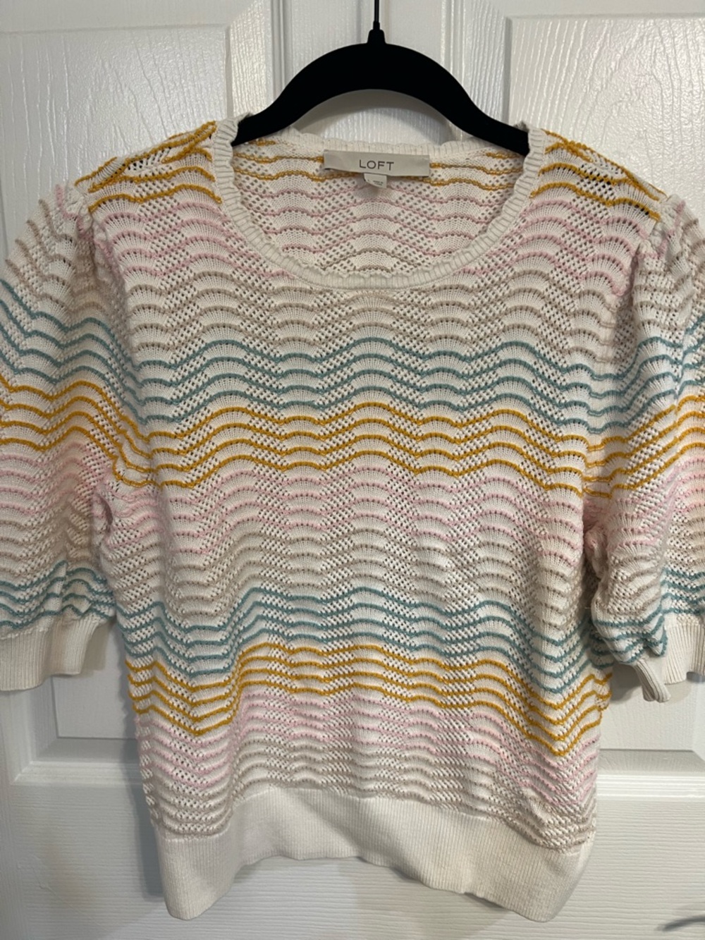 LOFT Colorful Scallop Pointelle Half Sleeve Sweater
